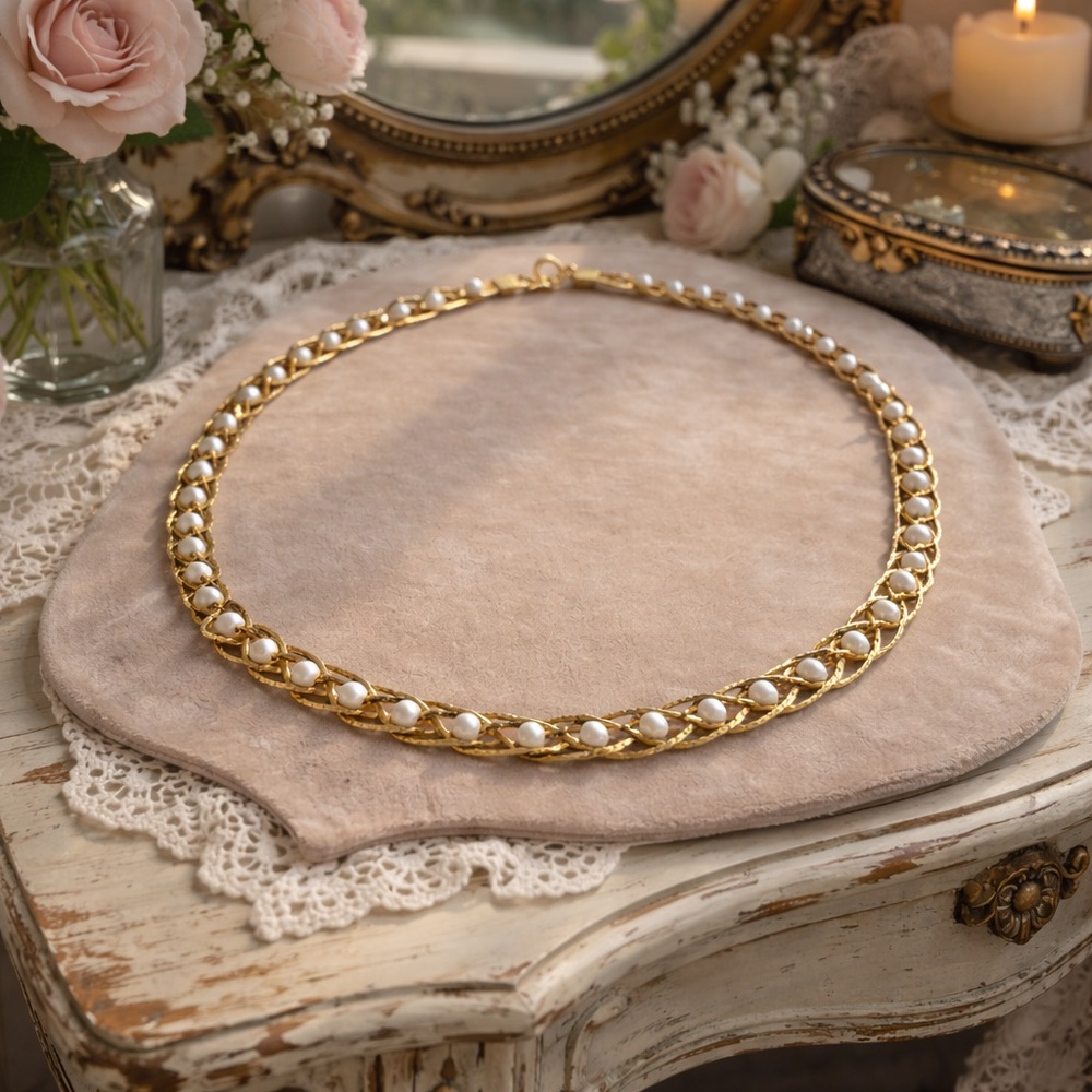 Avon Faux Gold & Pearl 19” Dainty Necklace